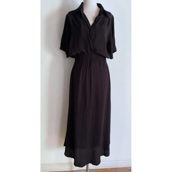 Aura The Label Genevieve Black Lattice Lace Deep V Neckline Midi Dress L - Picture 2 of 15
